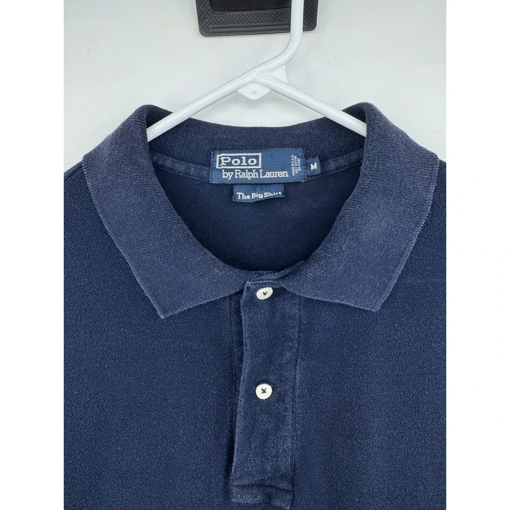 VTG Polo Ralph Lauren The Big‎ Shirt Navy Blue Crest Pocket Polo Mens Medium M